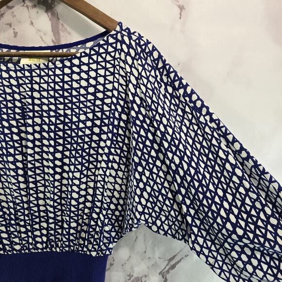 Anthropologie Dress Womens XS Royal Cobalt Blue White Maeve Batwing Midi Gemma - Picture 14 of 15